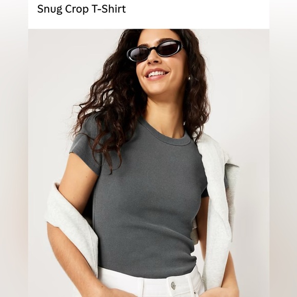Old Navy Women's ribbed snug crop tee size large gray - Picture 1 of 7